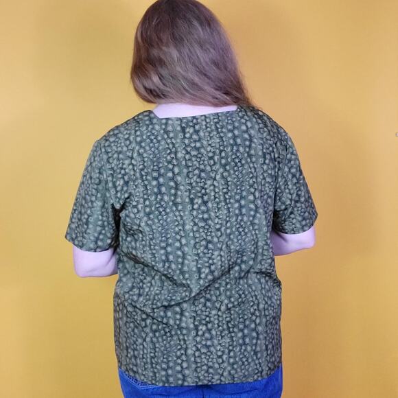 Vintage Green Animal Print Top with Square Neckline, L - Picture 3 of 4